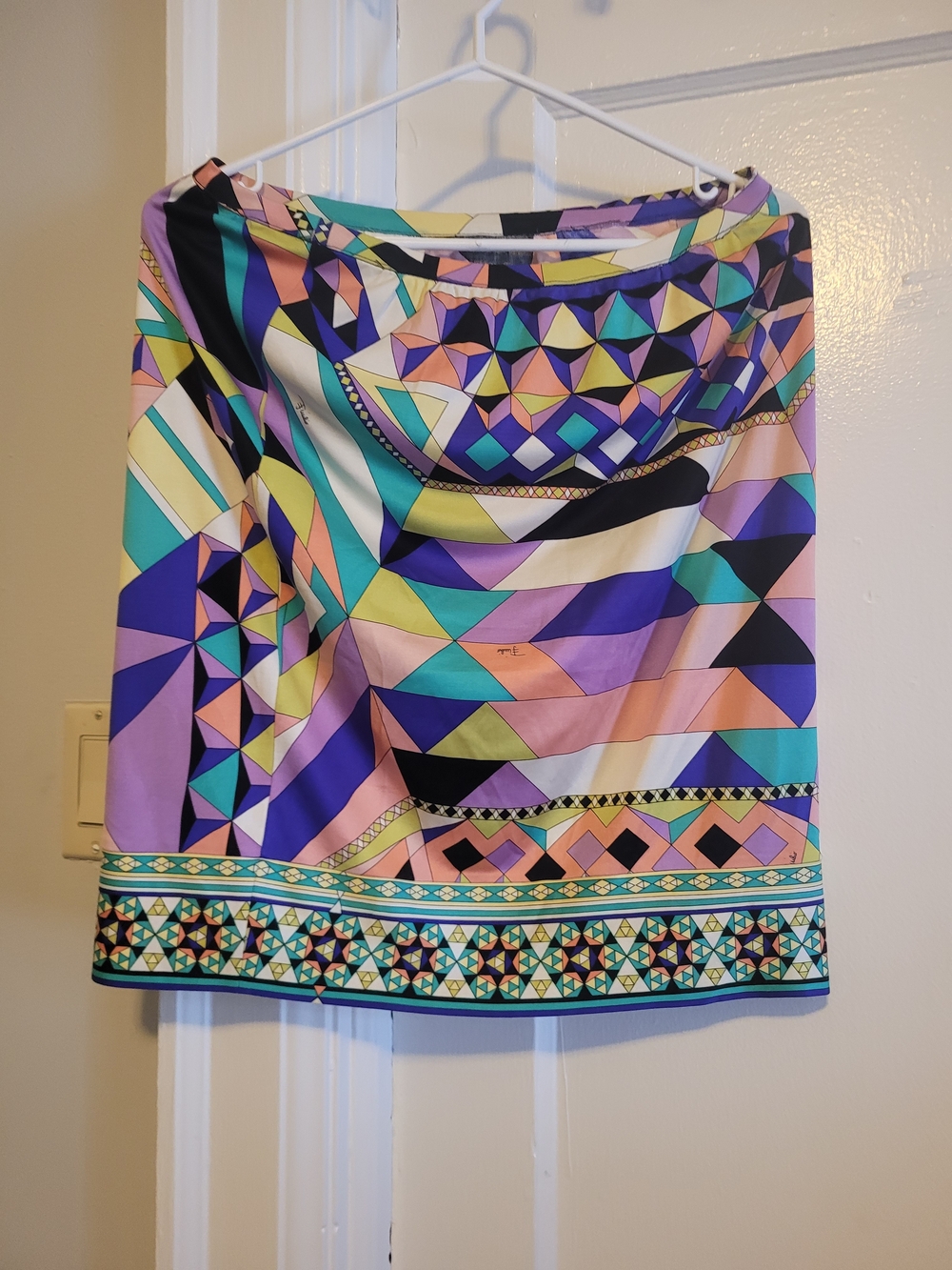 Emilio Pucci Silk Geometric Print Mini Skirt in Purple, Teal, Pink & Yellow